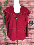 Escada Jacket Sweater Tank Set 44 14 Red Wool Silk Cashmere Collar Zipper Career