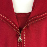 Escada Jacket Sweater Tank Set 44 14 Red Wool Silk Cashmere Collar Zipper Career