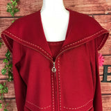 Escada Jacket Sweater Tank Set 44 14 Red Wool Silk Cashmere Collar Zipper Career
