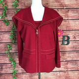 Escada Jacket Sweater Tank Set 44 14 Red Wool Silk Cashmere Collar Zipper Career