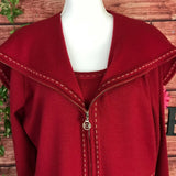 Escada Jacket Sweater Tank Set 44 14 Red Wool Silk Cashmere Collar Zipper Career